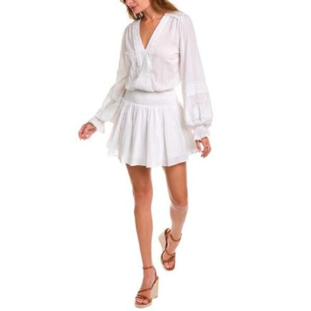 Ramy Brook Women's Patty Ruffle V Neck Long Sleeve Mini Dress XS NWT 375 IRRG